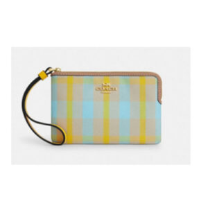 Coach Outlet - Corner Zip Wristlet With Plaid Print   COLOR: Im/Bright Maize Multi