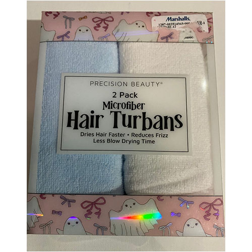 Precision Beauty 2 pack microfiber hair turbans -  light blue and white