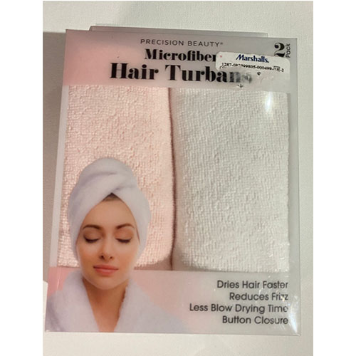 Precision Beauty 2 pack microfiber hair turbans - light pink and white